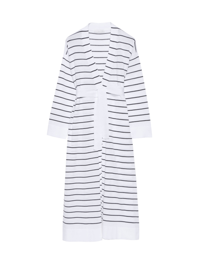 Fabiana Filippi Long Striped Cotton Cardigan In Bianco A Righe