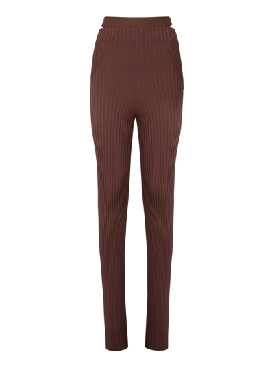 Andrea Adamo Ribbed Knit Slim Trousers In Brown