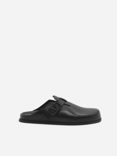 Valentino Garavani Leather Mules With Vlogo Signature Detail In Black