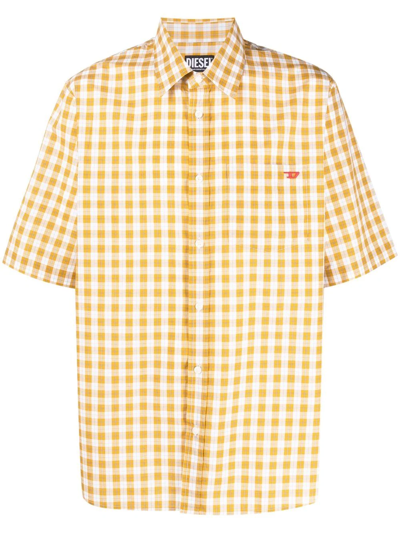 Diesel Gingham-print Short-sleeve Shirt In White