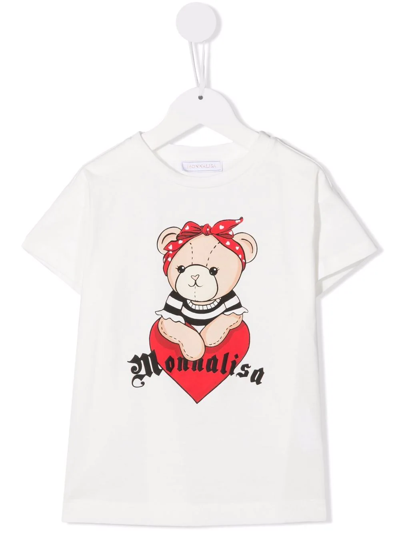 Monnalisa Girls Teen White Teddy Logo T-shirt In Panna