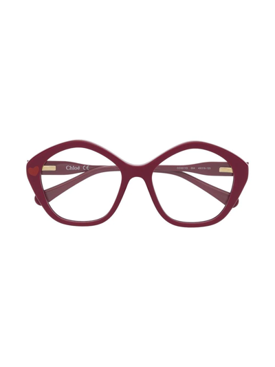 Chloé Kids' Pentagonal-frame Heart-detail Glasses