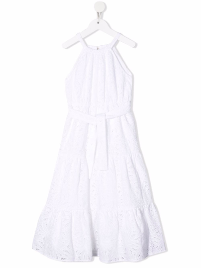 Michael Kors Kids' Lace-embroidered Halterneck Dress In Bianco