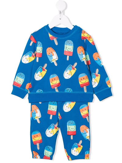 Stella Mccartney Babies' Ice Lolly-print Cotton Tracksuit Set In Blue
