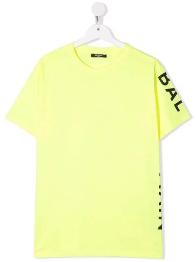 Balmain Teen Logo-print Sleeve T-shirt In Yellow
