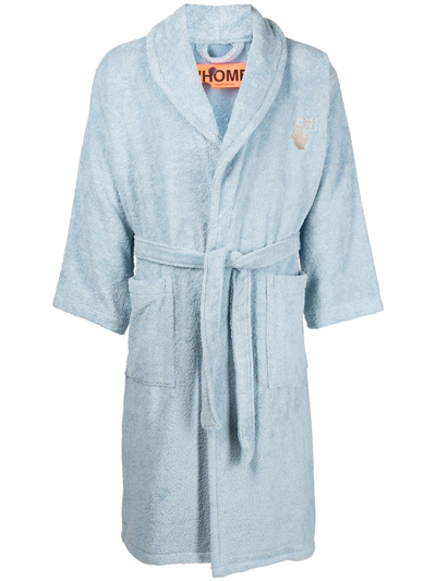 Off-white Logo Embellished Cotton Robe In Blue