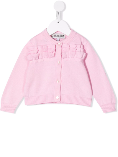 Simonetta Babies' Cotton Ruffle-trim Cardigan In Pink