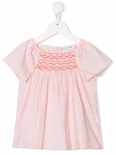 Bonpoint Kids' Liberty Print Smocked Cotton Voile Top In Pink