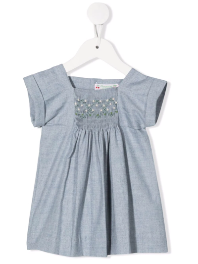 Bonpoint Babies' 婴幼儿 - Paris棉质斜纹布与羊毛连衣裙 In Blue