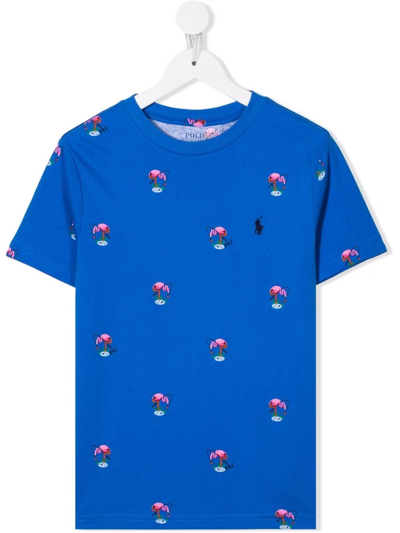 Ralph Lauren Kids' Flamingo-print T-shirt In Blue