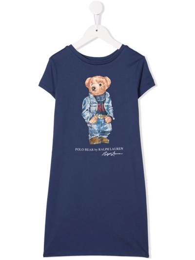 Ralph Lauren Kids' Polo Bear Graphic-print Cotton T-shirt Dress 7-11 Years In Light Navy