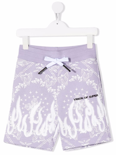 Vision Of Super Kids Lilac Sports Shorts With Bandana Print In Purple