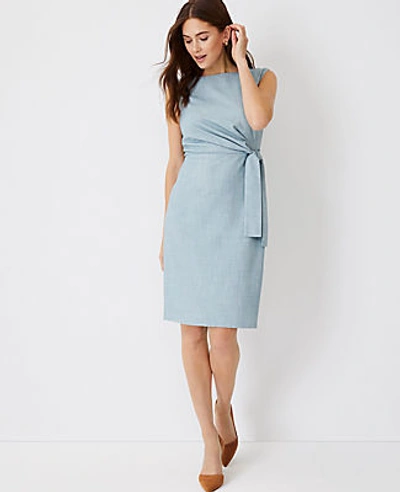 Ann Taylor The Tall Tie Waist Dress In Cross Weave In Dusty Willow