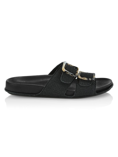 Definery The Loop Double Footbed Raffia Sandals In Black