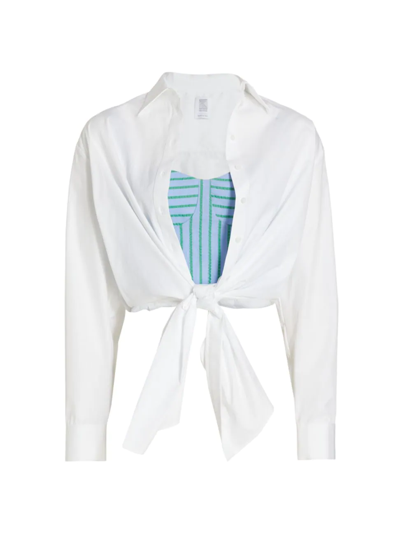 Rosie Assoulin Layered Striped Cotton-seersucker And Poplin Shirt In Blue