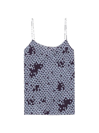 Theory Smocked-back Tile-print Cami In Blue