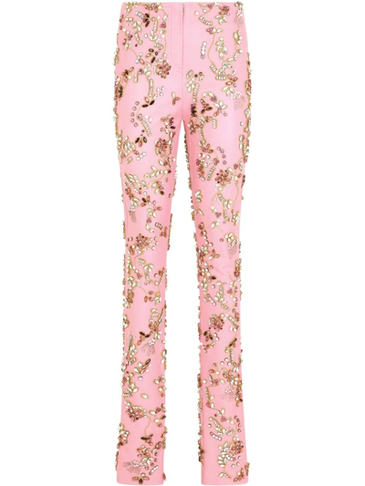 Dolce & Gabbana Crystal-embellished Leggings In Pink