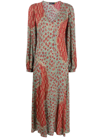 Polo Ralph Lauren Patchwork Floral-print Dress In Grün