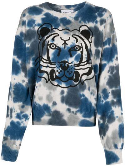 Kenzo K-tiger Tie-dye Sweatshirt In Blue,grey