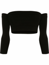 Alexander Mcqueen Woman - Black Long Sleeve Crop Top With Off Shoulders