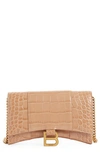 Balenciaga Hourglass Leather Wallet On A Chain In Nude Beige