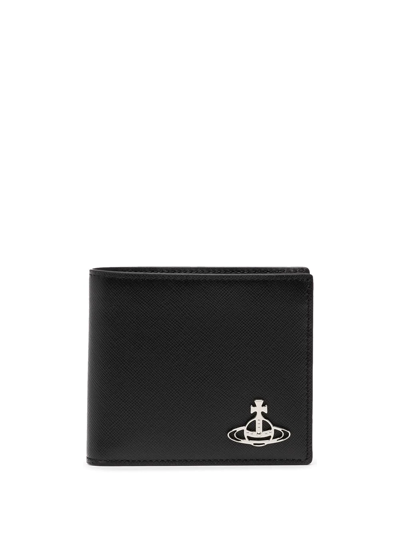 Vivienne Westwood Logo-plaque Billfold Leather Wallet In Schwarz