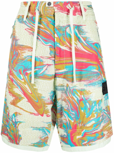 Stone Island Shadow Project Marbled-print Bermuda Shorts Green In 绿色