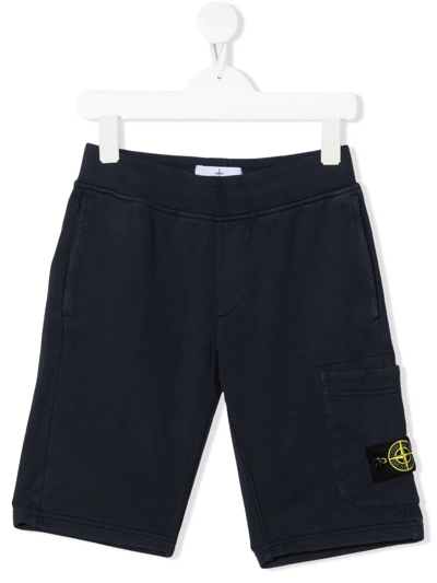 Stone Island Kids' Logo-patch Track Shorts In Blue