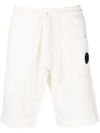 C.p. Company Lens Detail Cotton Track Shorts In Gauze White