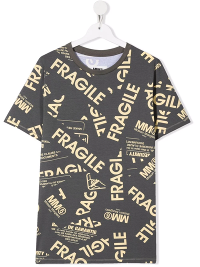 Mm6 Maison Margiela Teen Fragile-print Short-sleeved T-shirt In Grey