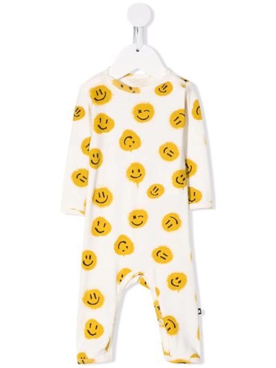 Molo Babies' Smile Print Organic Cotton Blend Romper In White,yellow