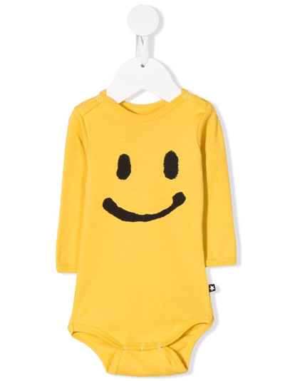 Molo Babies' Organic Cotton Smile-print Bodysuit In Yellow