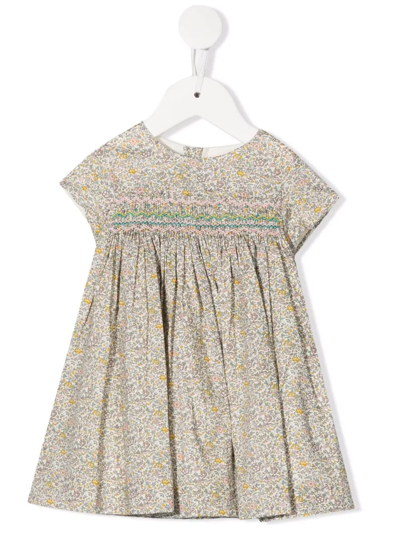 Bonpoint Babies' Floral-print Embroidered Smock Dress In Neutrals