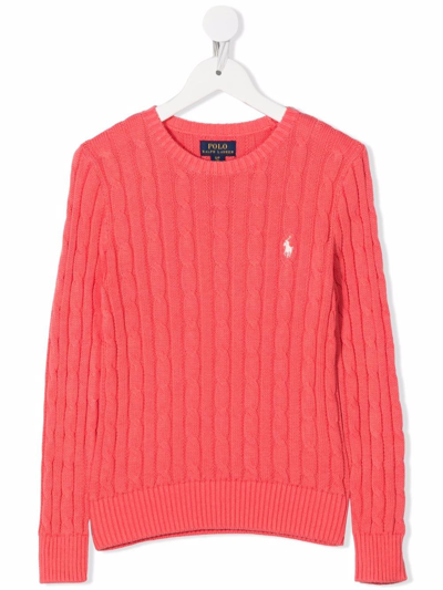 Ralph Lauren Kids' Polo Pony Cable-knit Jumper In Red