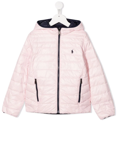 Polo Ralph Lauren Kids' Polo Pony Reversible Padded Jacket In Pink