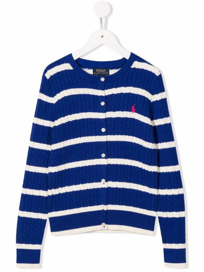 Ralph Lauren Kids' Striped Cable-knit Cardigan In Blue