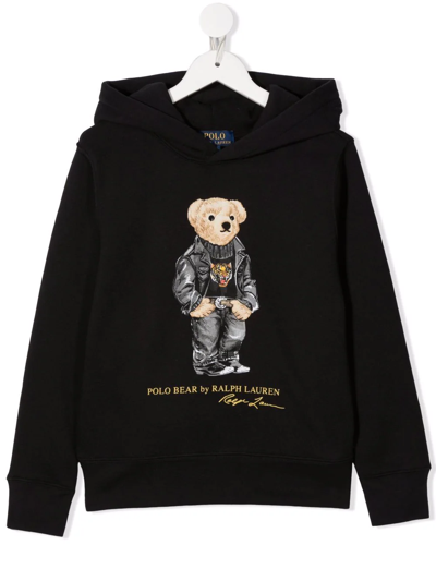 Ralph Lauren Kids' Teddy Bear-print Pullover Hoodie In '001' Black
