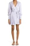 Zimmermann Ruffled Silk-satin Mini Wrap Dress In Lilac