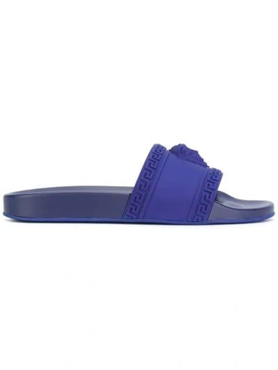 Versace 3d Medusa Slide Sandals In Blue