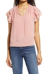 1.state Flutter Sleeve Split Neck Chiffon Blouse In Pink