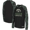 COLOSSEUM YOUTH COLOSSEUM BLACK/CAMO IOWA HAWKEYES OHT MILITARY APPRECIATION RAGLAN LONG SLEEVE T-SHIRT