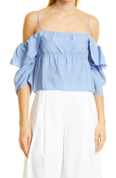 Vince Off-the-shoulder Paneled Top In Blue