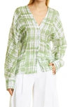 Vince Tie-dye Double V-neck Long-sleeve Blouse In Pistachio