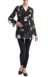 Kimi And Kai Kimi & Kai Kay V-neck Belted Maternity Blouse In Multicolored