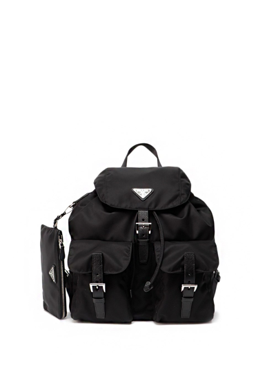 Prada Re-nylon Medium Backpack With Pouch In Nero