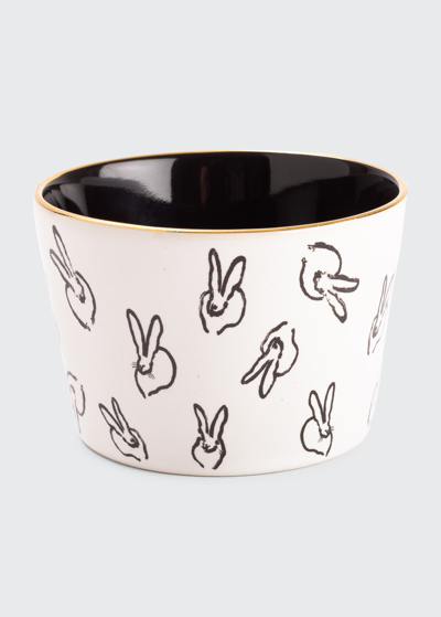 Hunt Slonem Bunny Bar Bowl White With Black Interior