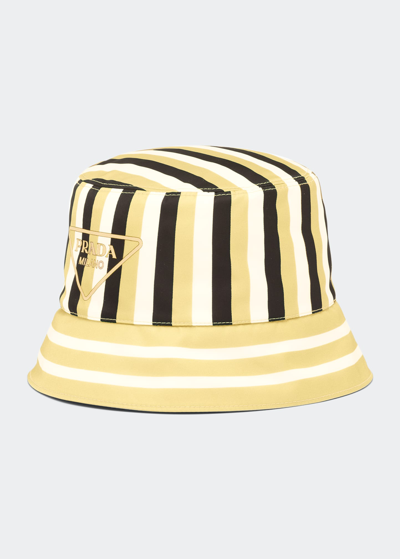 Prada Striped Triangle Logo Bucket Hat In F0c5k Giallo Nero