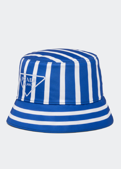 Prada Striped Triangle Logo Bucket Hat In Light Blue