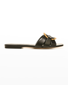 Veronica Beard Madeira Leather Ring Flat Sandals In Black