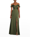 DESSY COLLECTION OFF-THE-SHOULDER FLOUNCE-SLEEVE GOWN